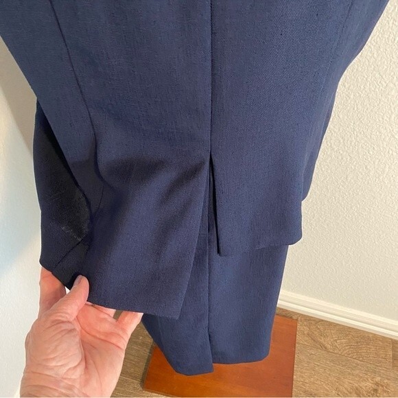 Vintage Navy Embroidery Midi Sheath Dress Deco Buttons Linen Look by VIRGO SZ 16 - Picture 6 of 13